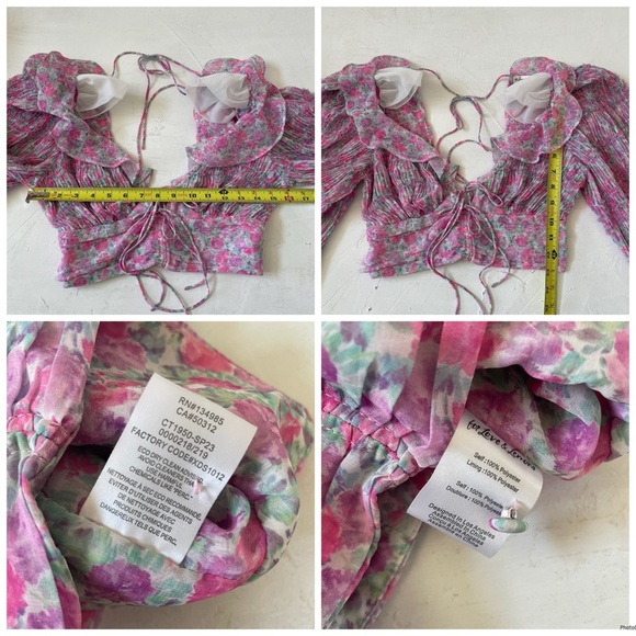 For Love and Lemons Saylor Blouse in Pink Balloon Pleats Sleeves Size XS - Picture 11 of 12